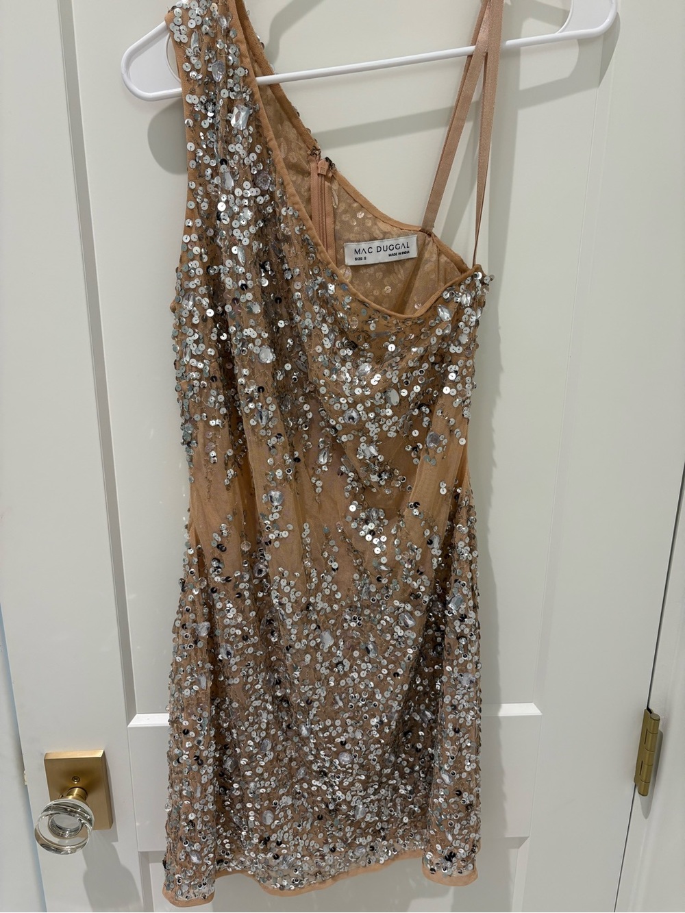 Mac Duggal Nude/Tan Sequin Cocktail Dress